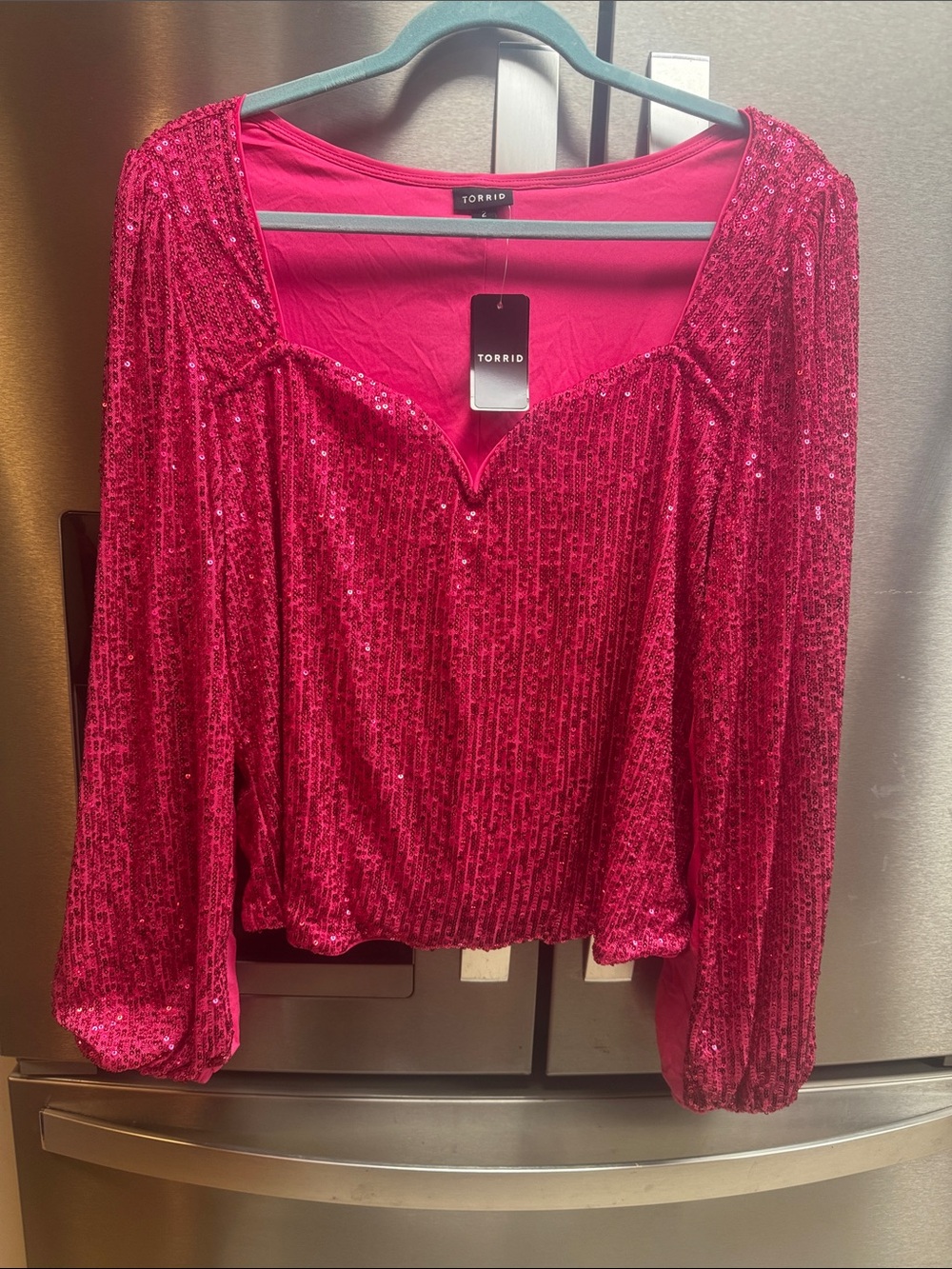 NWT Torrid Hot Pink Sequin Long Sleeve Top
